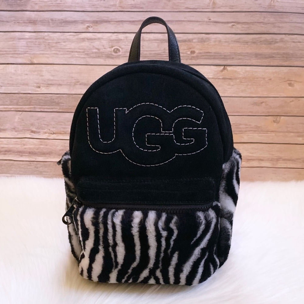 UGG Black Mini Backpack with Black and White Zebra Faux Fur